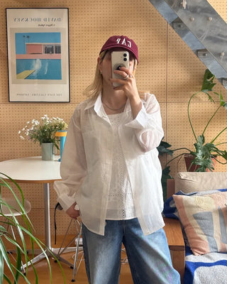 Round hem sheer loose shirt