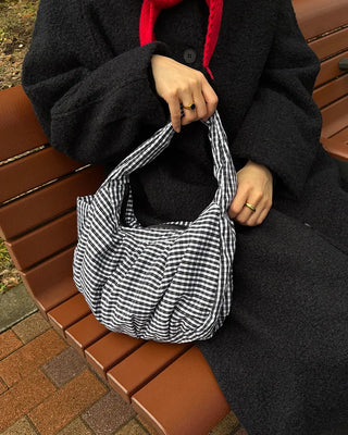 Tartan check one-shoulder hobo bag