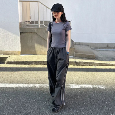 Track line wide pants