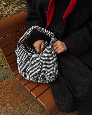 Tartan check one-shoulder hobo bag