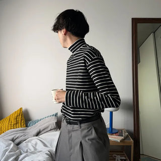 Half-neck striped T-shirt