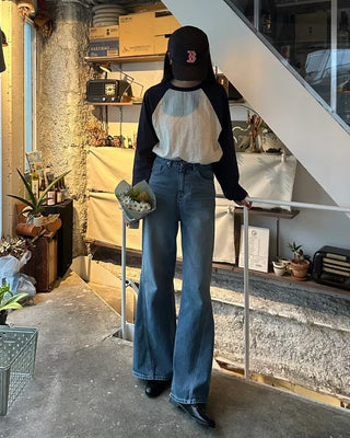 Raglan long-sleeved T-shirt