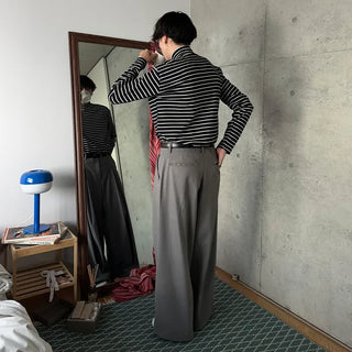 Half-neck striped T-shirt