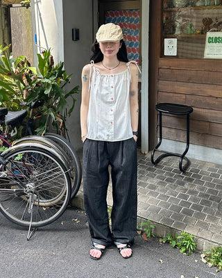 Striped button shirred camisole
