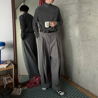 Half-neck striped T-shirt