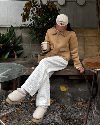 Color pocket sheepskin jacket