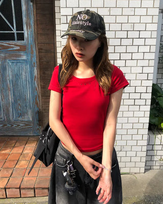 Studded Jewel Neck French T-Shirt