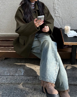 (Unisex) Center Seam Flap Pocket Half Coat