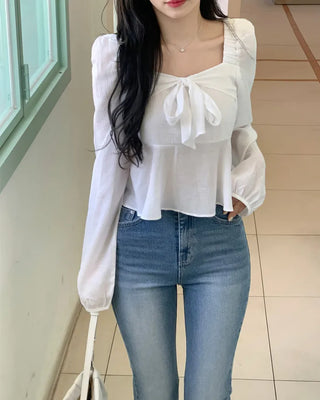 Ribbon Square Neck Blouse
