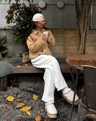 Color pocket sheepskin jacket