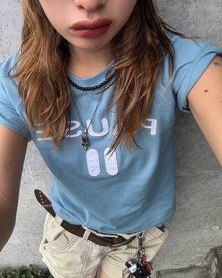 PAUSE Patch Semi-Cropped Half T-Shirt