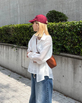 Round hem sheer loose shirt