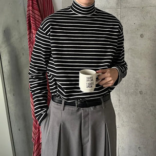 Half-neck striped T-shirt
