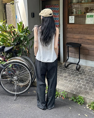 Striped button shirred camisole