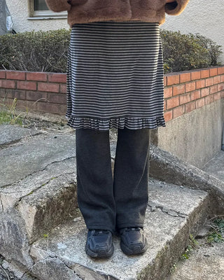 Striped frill skirt and layered pants