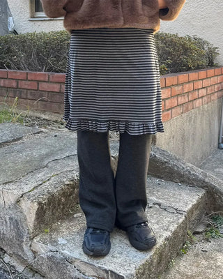 Striped frill skirt and layered pants