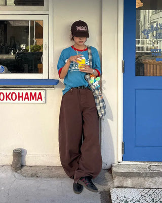 (Unisex) Brown Cotton Balloon Pants
