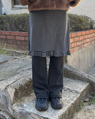 Striped frill skirt and layered pants