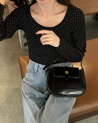 Polka Dot U-Neck Long-Sleeve T-Shirt