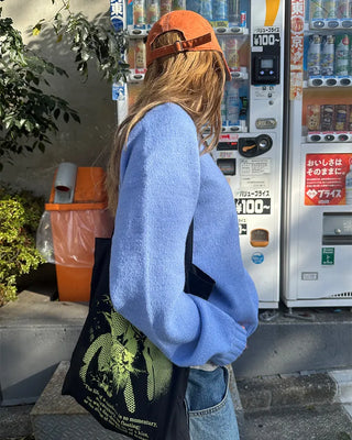 V-neck stitched raglan knit sweater