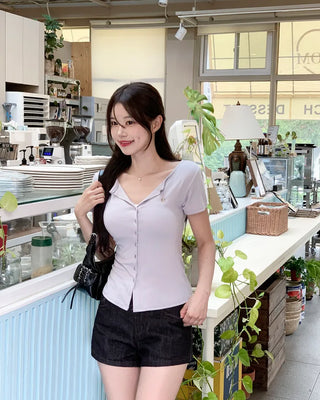 Pendant short-sleeved cardigan