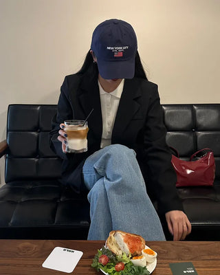 Semi-wide long denim pants