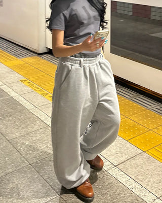 (Unisex) Check Layered Belt Loop Sweatpants