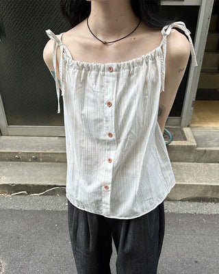Striped button shirred camisole