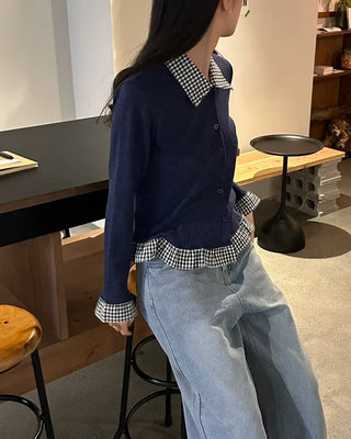 Checked knit cardigan