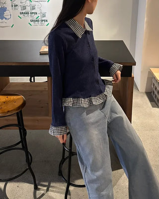 Checked knit cardigan
