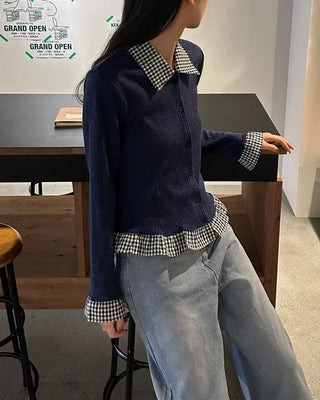 Checked knit cardigan
