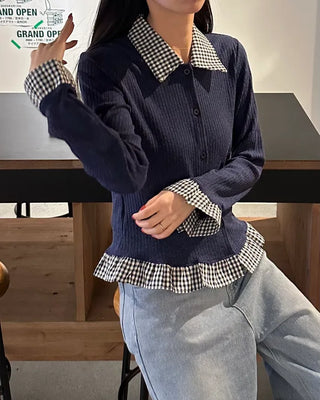 Checked knit cardigan