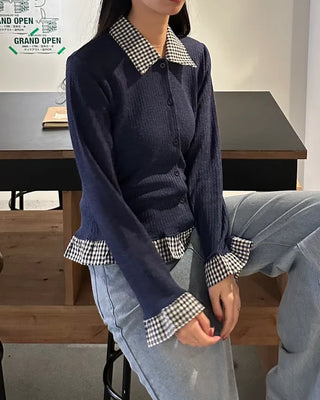 Checked knit cardigan