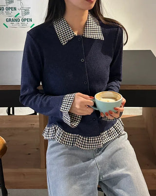 Checked knit cardigan
