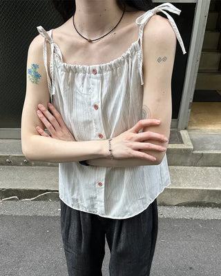 Striped button shirred camisole