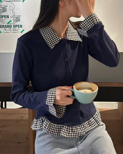 Checked knit cardigan