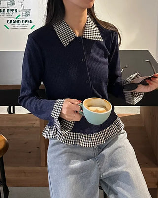 Checked knit cardigan