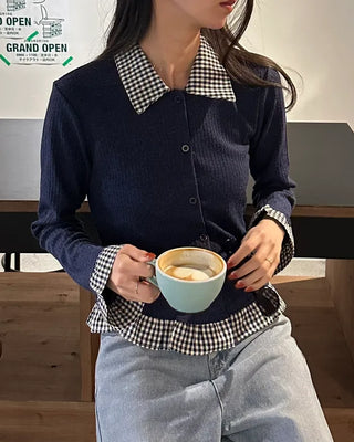 Checked knit cardigan