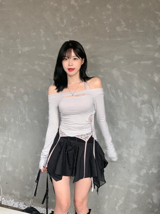 [4 colors] Halter lace sleeveless top