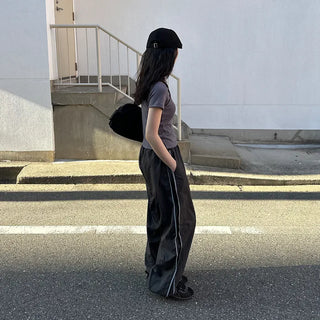 Track line wide pants