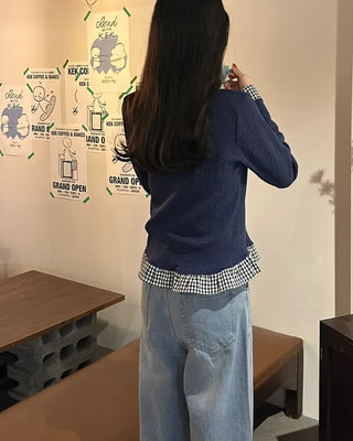 Checked knit cardigan