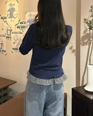 Checked knit cardigan
