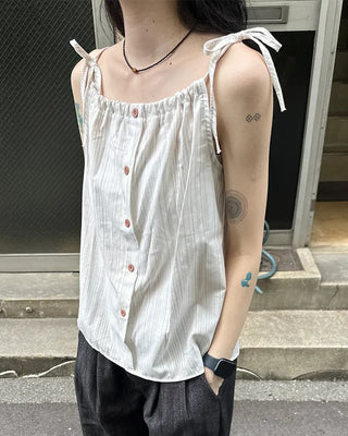 Striped button shirred camisole