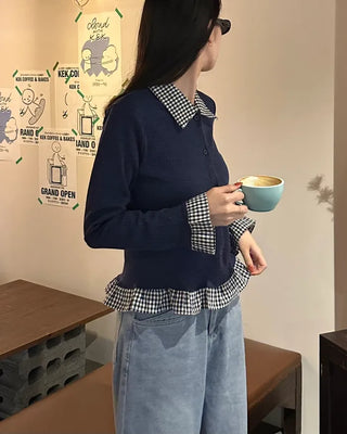 Checked knit cardigan