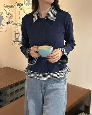 Checked knit cardigan