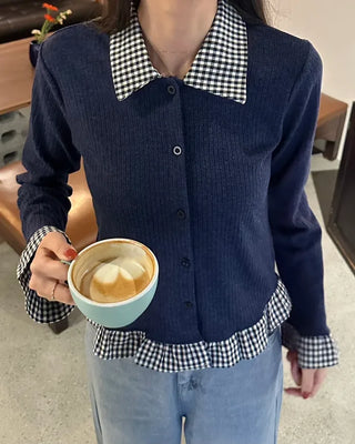 Checked knit cardigan