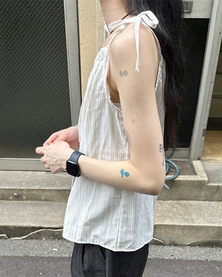 Striped button shirred camisole