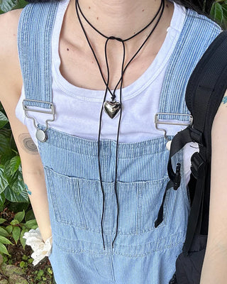 Heart pendant black strap necklace