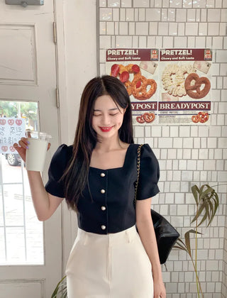 Short-sleeved tweed jacket blouse (2 colors)