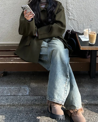 (Unisex) Center Seam Flap Pocket Half Coat
